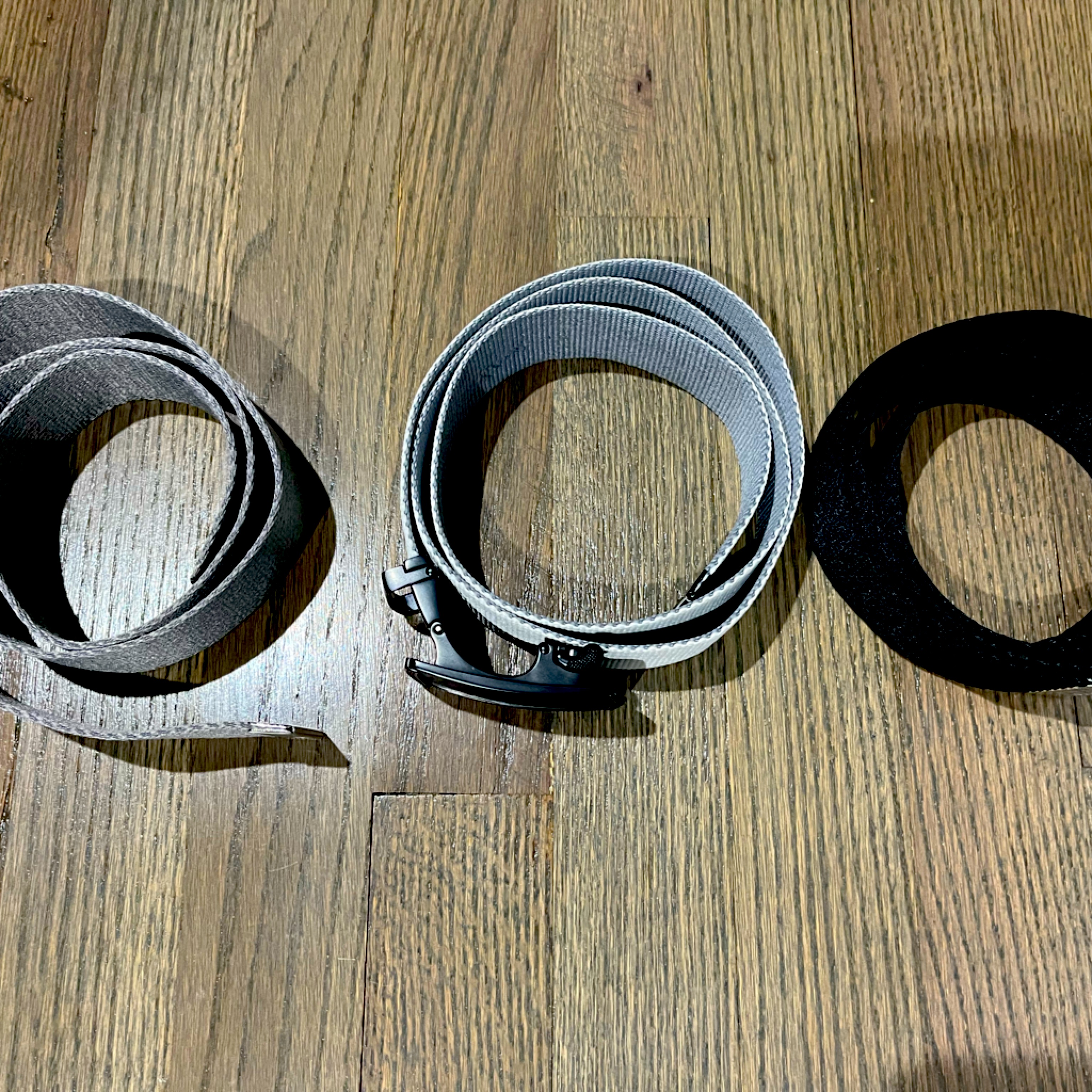 Black White And Grey Belts  3 Belts And 2 Buckles